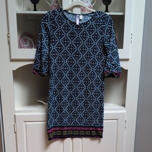 Alya Geometric Patterned Knit Dress with Multicolor Accents Size Small